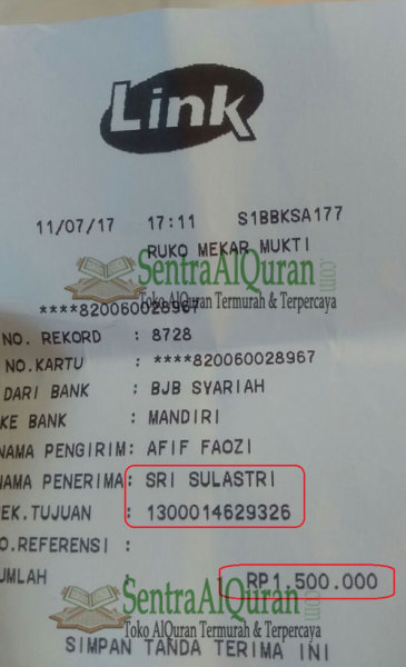 Bukti Transfer Pembelian 140exp Quran Terjemah Perkata Hijaz A5Bukti Transfer Pembelian 140exp Quran Terjemah Perkata Hijaz A5